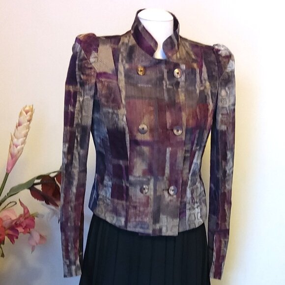 NWT Simon Chang Purple Multicolor Double-Breasted Blazer Jacket 6 S - Picture 1 of 9